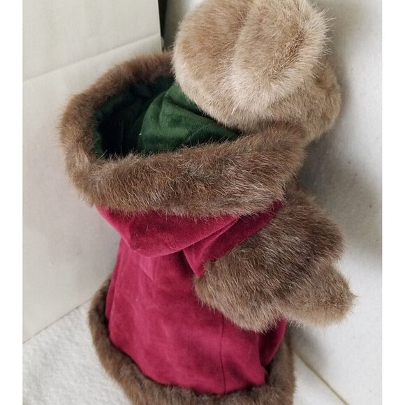 Boyds Bear Mrs. Northstar Fur Trimmed Burgundy Velvet Coat with Hood NWT 5-joint - Picture 4 of 13